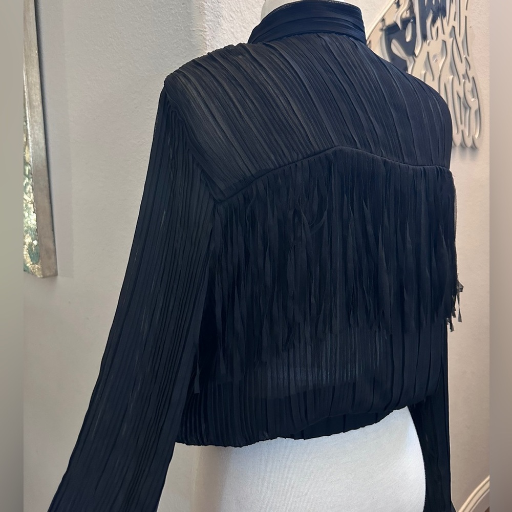 Zara Black Pleated Fringe Cropped Jacket
